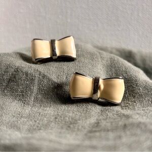 Cream Enamel Bow Stud Earrings